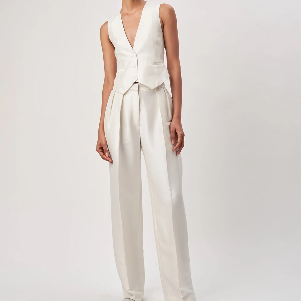 Ronny Kobo White Foxy Vest and Carrine Pants Set